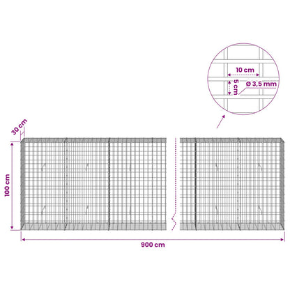 Gabion with 3.5 mm Wire and 5x10 cm Mesh 900x30x100 cm