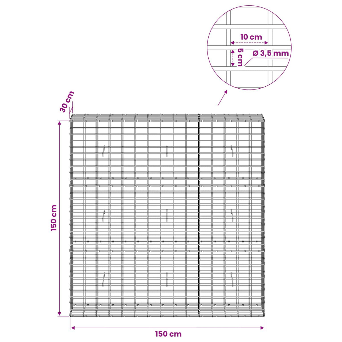Gabion with 3.5 mm Wire and 5x10 cm Mesh 150x30x150 cm