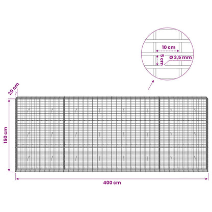 Gabion with 3.5 mm Wire and 5x10 cm Mesh 400x30x150 cm
