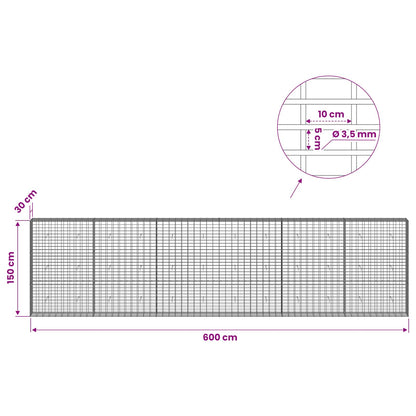 Gabion with 3.5 mm Wire and 5x10 cm Mesh 600x30x150 cm