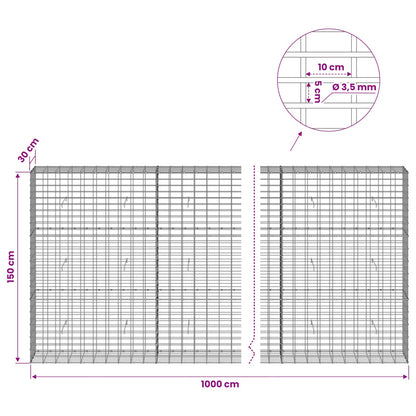Gabion with 3.5 mm Wire and 5x10 cm Mesh 1000x30x150 cm