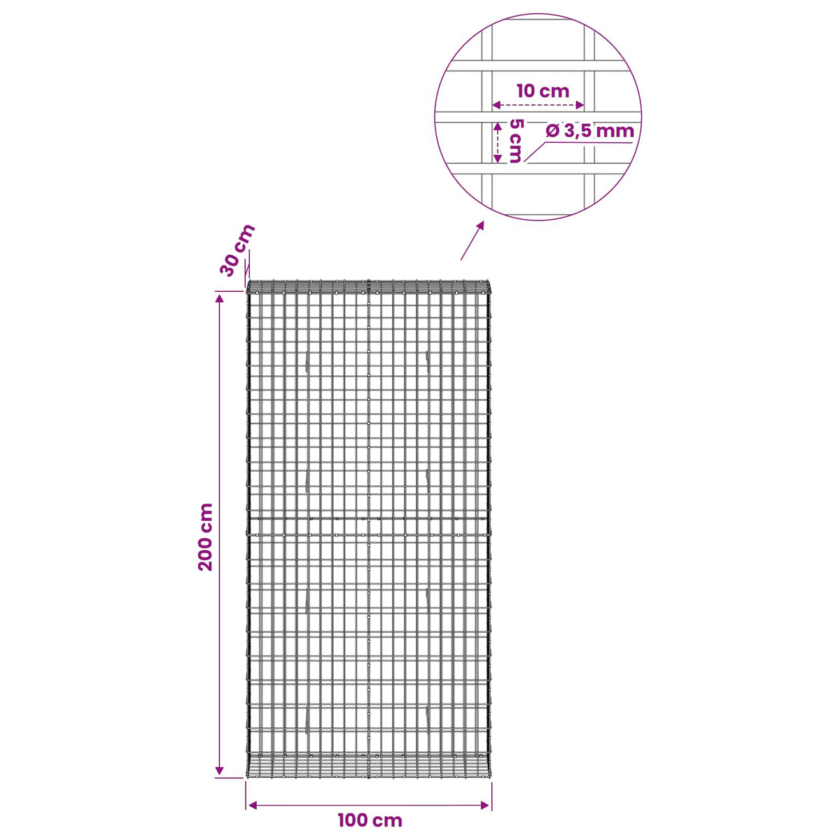 Gabion with 3.5 mm Wire and 5x10 cm Mesh 100x30x200 cm