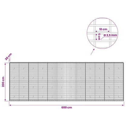Gabion with 3.5 mm Wire and 5x10 cm Mesh 600x30x200 cm