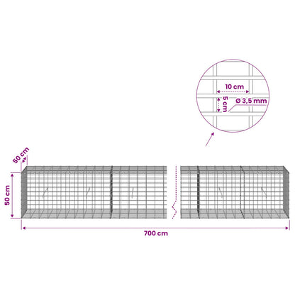 Gabion with 3.5 mm Wire and 5x10 cm Mesh 700x50x50 cm