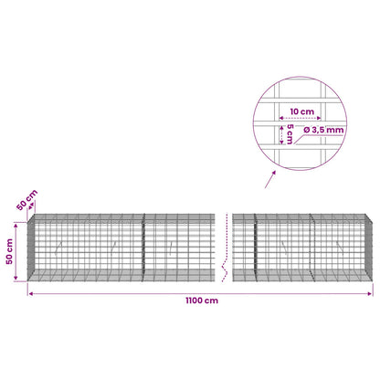 Gabion with 3.5 mm Wire and 5x10 cm Mesh 1100x50x50 cm