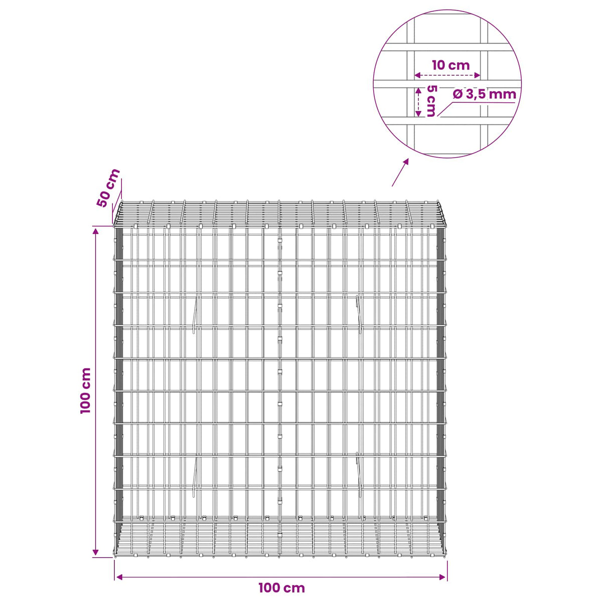 Gabion with 3.5 mm Wire and 5x10 cm Mesh 100x50x100 cm