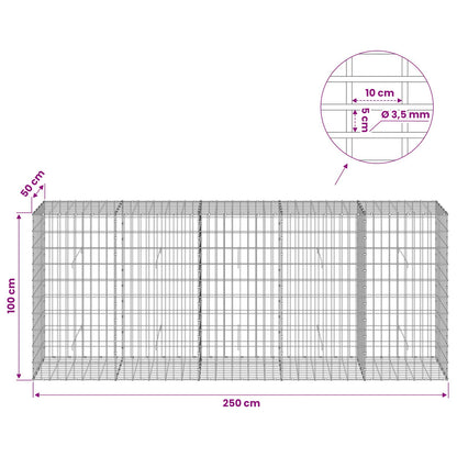 Gabion with 3.5 mm Wire and 5x10 cm Mesh 250x50x100 cm