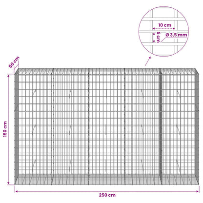 Gabion with 3.5 mm Wire and 5x10 cm Mesh 250x50x150 cm