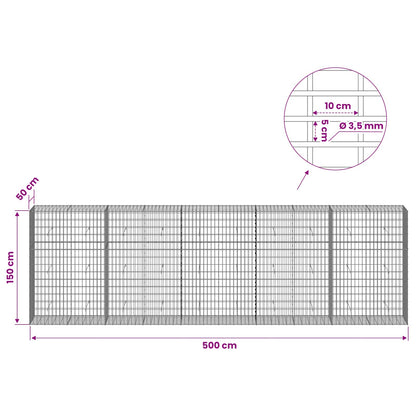Gabion with 3.5 mm Wire and 5x10 cm Mesh 500x50x150 cm
