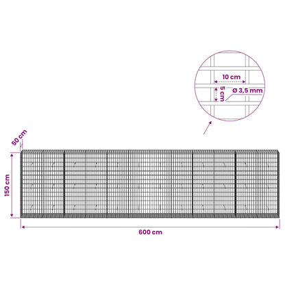 Gabion with 3.5 mm Wire and 5x10 cm Mesh 600x50x150 cm