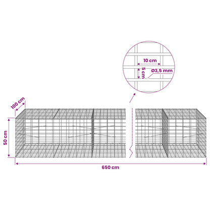Gabion with 3.5 mm Wire and 5x10 cm Mesh 650x100x50 cm