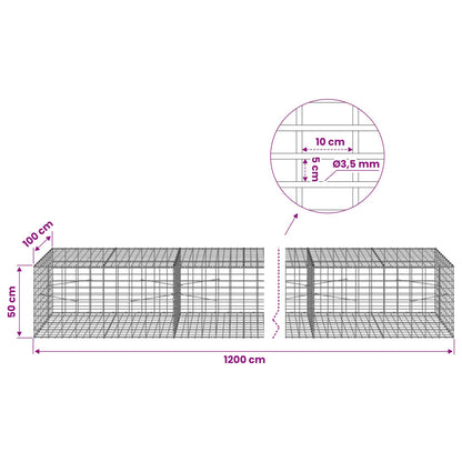 Gabion with 3.5 mm Wire and 5x10 cm Mesh 1200x100x50 cm