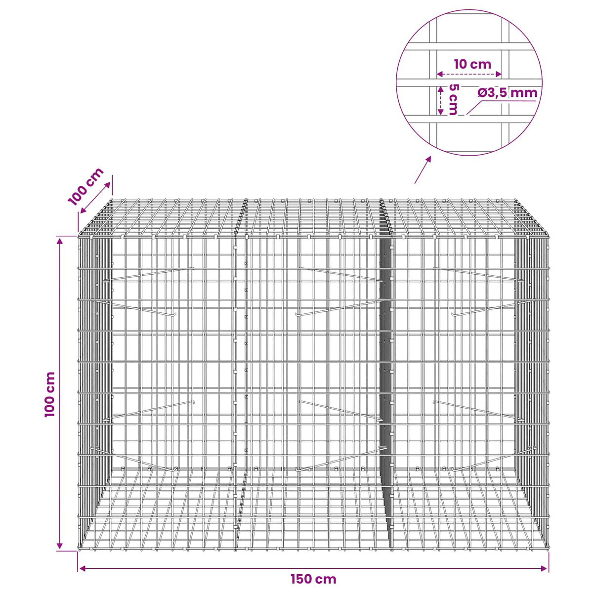Gabion with 3.5 mm Wire and 5x10 cm Mesh 150x100x100 cm