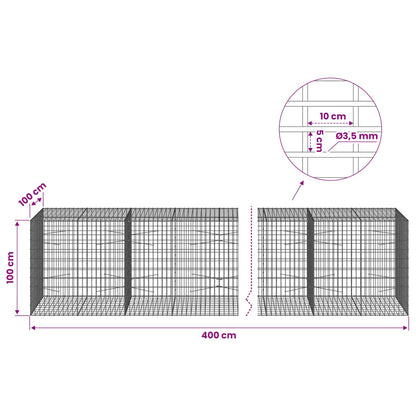 Gabion with 3.5 mm Wire and 5x10 cm Mesh 400x100x100 cm