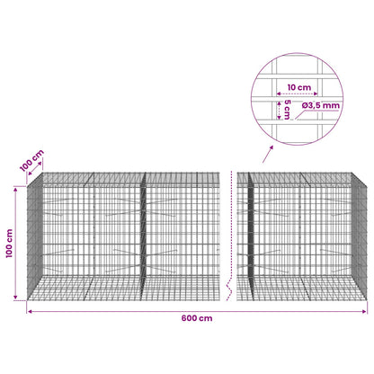 Gabion with 3.5 mm Wire and 5x10 cm Mesh 600x100x100 cm