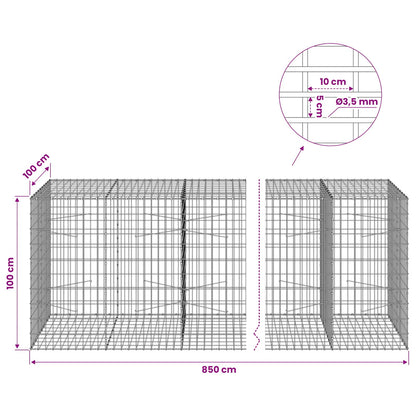 Gabion with 3.5 mm Wire and 5x10 cm Mesh 850x100x100 cm