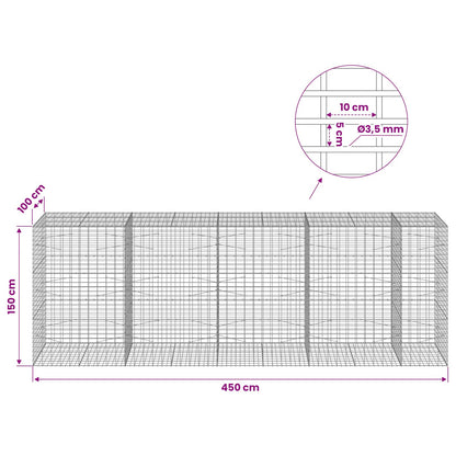 Gabion with 3.5 mm Wire and 5x10 cm Mesh 450x100x150 cm