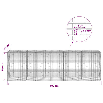 Gabion with 3.5 mm Wire and 5x10 cm Mesh 500x100x150 cm