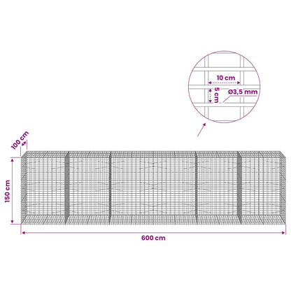Gabion with 3.5 mm Wire and 5x10 cm Mesh 600x100x150 cm