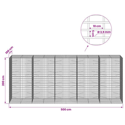 Gabion with 3.5 mm Wire and 5x10 cm Mesh 500x100x200 cm