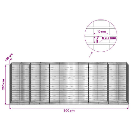 Gabion with 3.5 mm Wire and 5x10 cm Mesh 600x100x200 cm