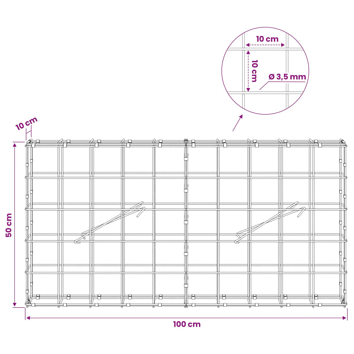 Gabion with 3.5 mm Wire and 10x10 cm Mesh 100x10x50 cm