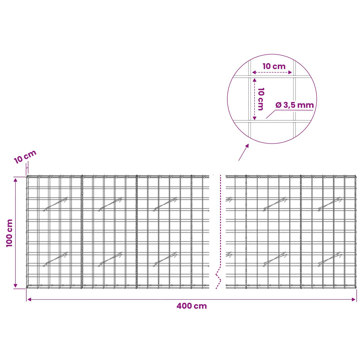 Gabion with 3.5 mm Wire and 10x10 cm Mesh 400x10x100 cm