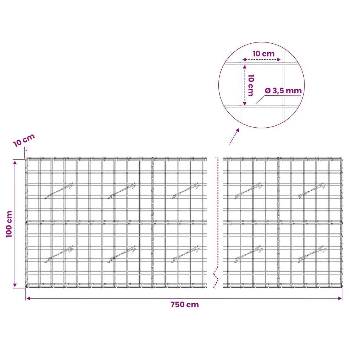 Gabion with 3.5 mm Wire and 10x10 cm Mesh 750x10x100 cm