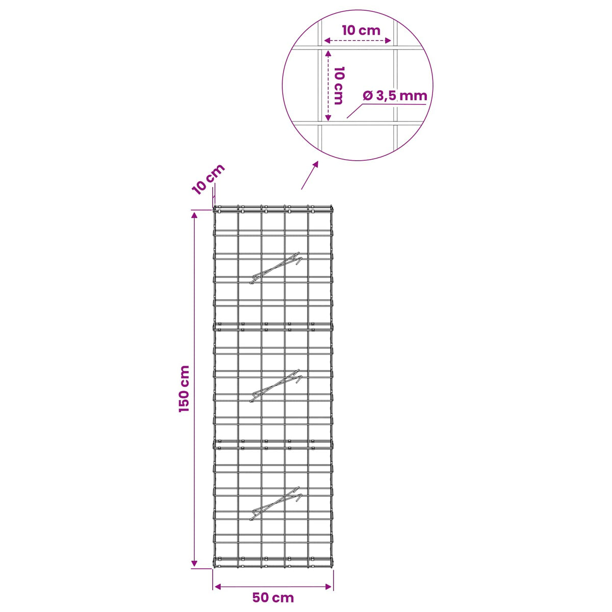 Gabion with 3.5 mm Wire and 10x10 cm Mesh 50x10x150 cm