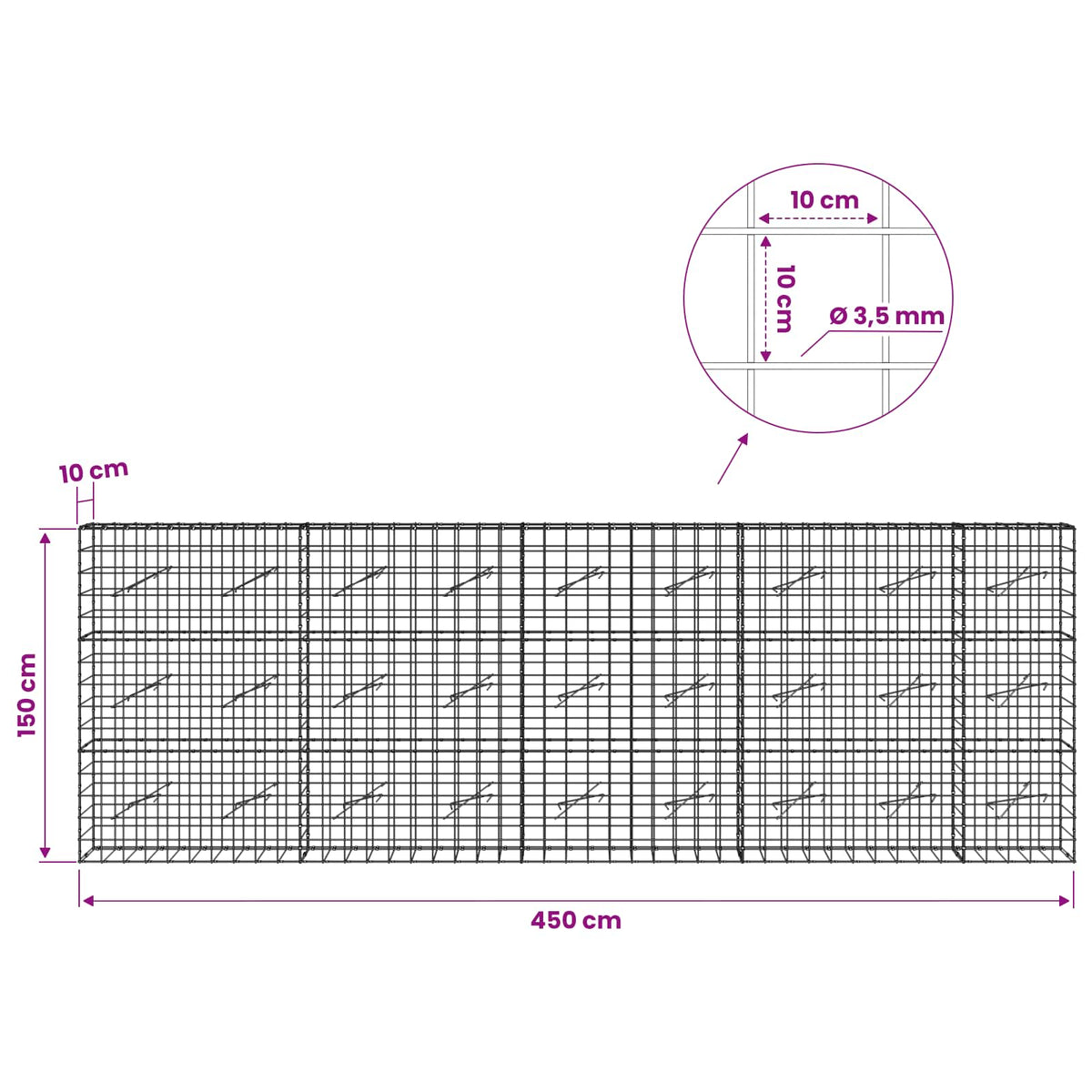 Gabion with 3.5 mm Wire and 10x10 cm Mesh 450x10x150 cm