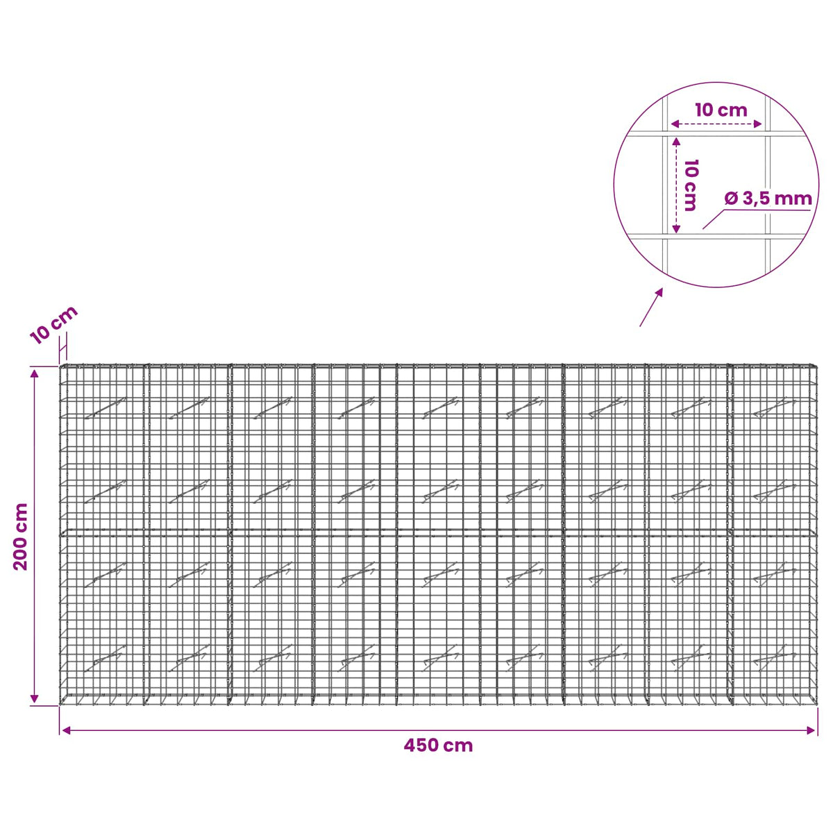 Gabion with 3.5 mm Wire and 10x10 cm Mesh 450x10x200 cm