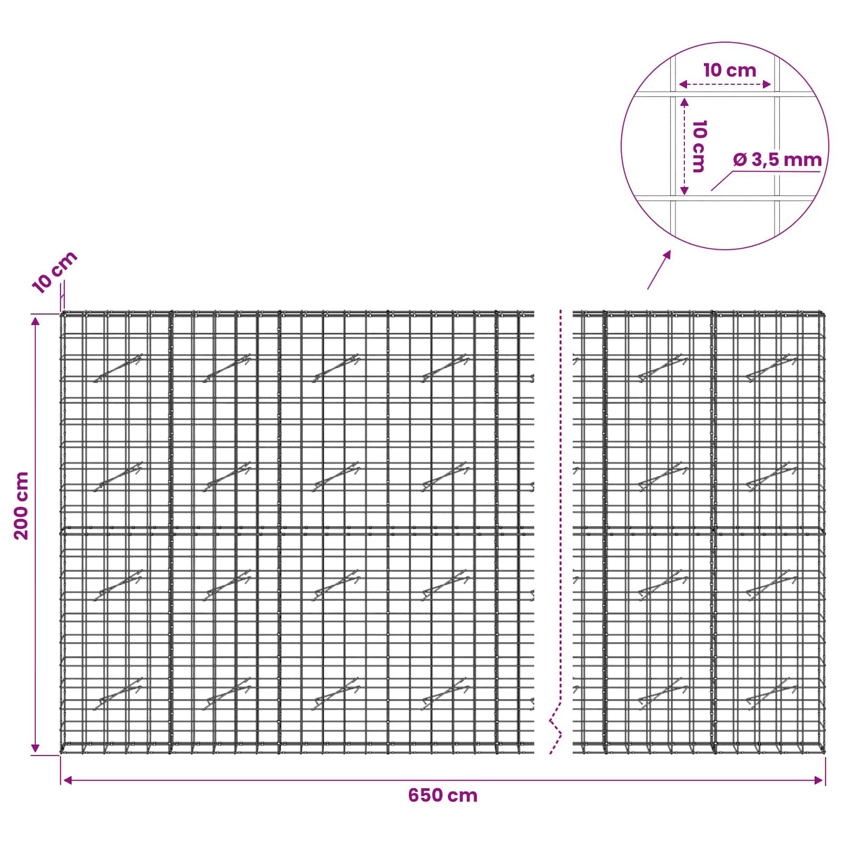 Gabion with 3.5 mm Wire and 10x10 cm Mesh 650x10x200 cm