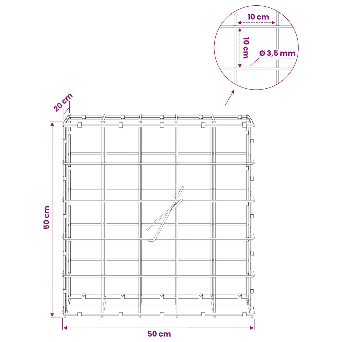 Gabion with 3.5 mm Wire and 10x10 cm Mesh 50x20x50 cm