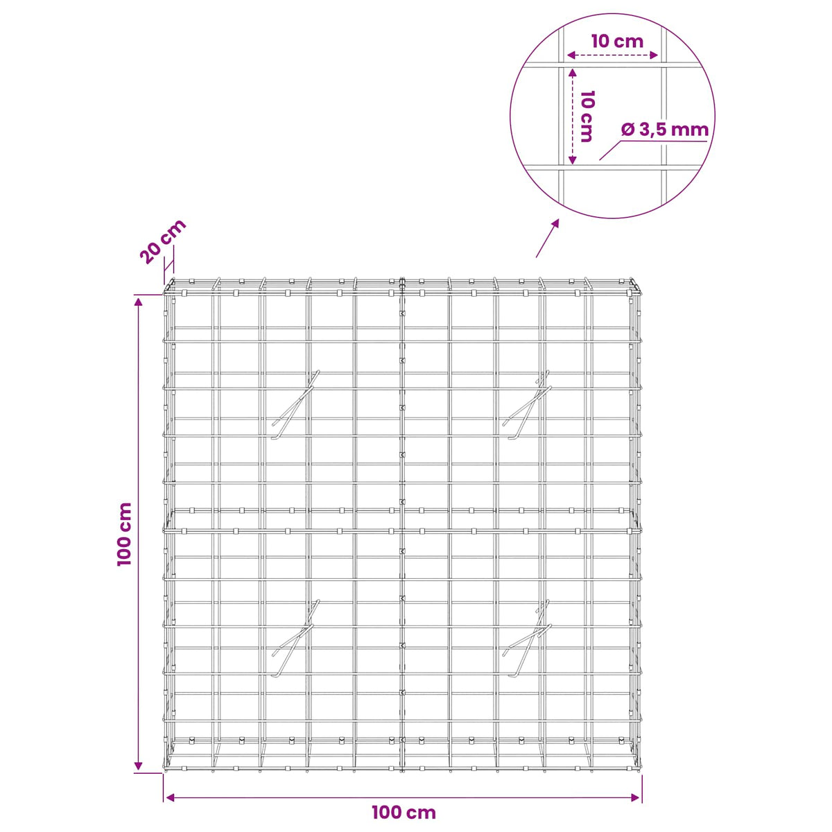 Gabion with 3.5 mm Wire and 10x10 cm Mesh 100x20x100 cm