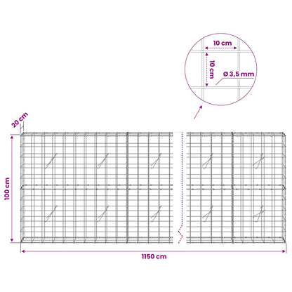 Gabion with 3.5 mm Wire and 10x10 cm Mesh 1150x20x100 cm