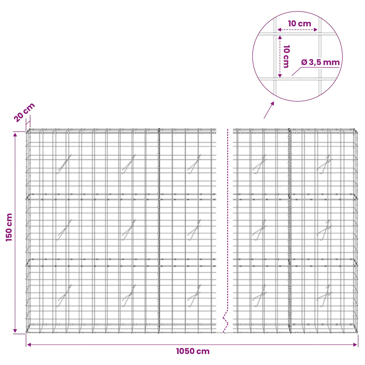 Gabion with 3.5 mm Wire and 10x10 cm Mesh 1050x20x150 cm