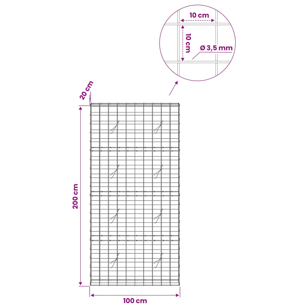 Gabion with 3.5 mm Wire and 10x10 cm Mesh 100x20x200 cm