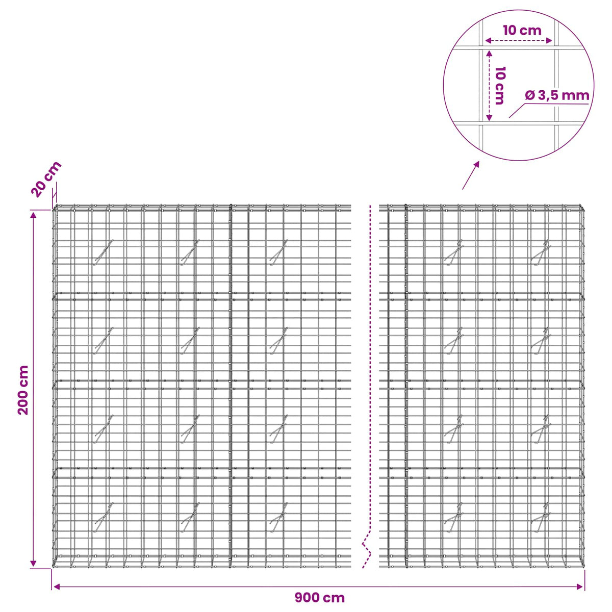 Gabion with 3.5 mm Wire and 10x10 cm Mesh 900x20x200 cm