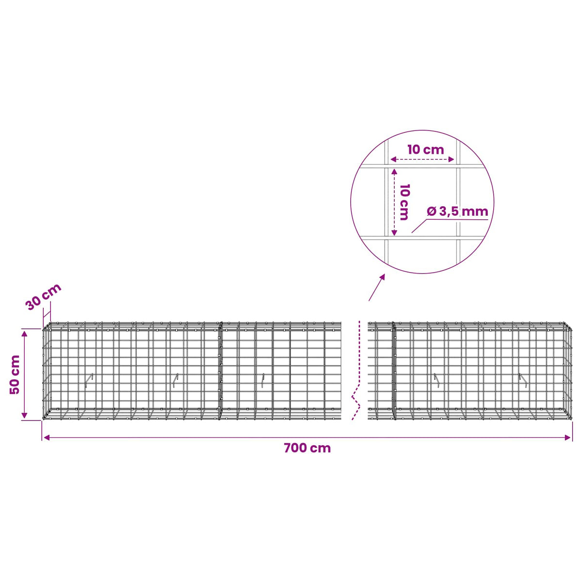 Gabion with 3.5 mm Wire and 10x10 cm Mesh 700x30x50 cm