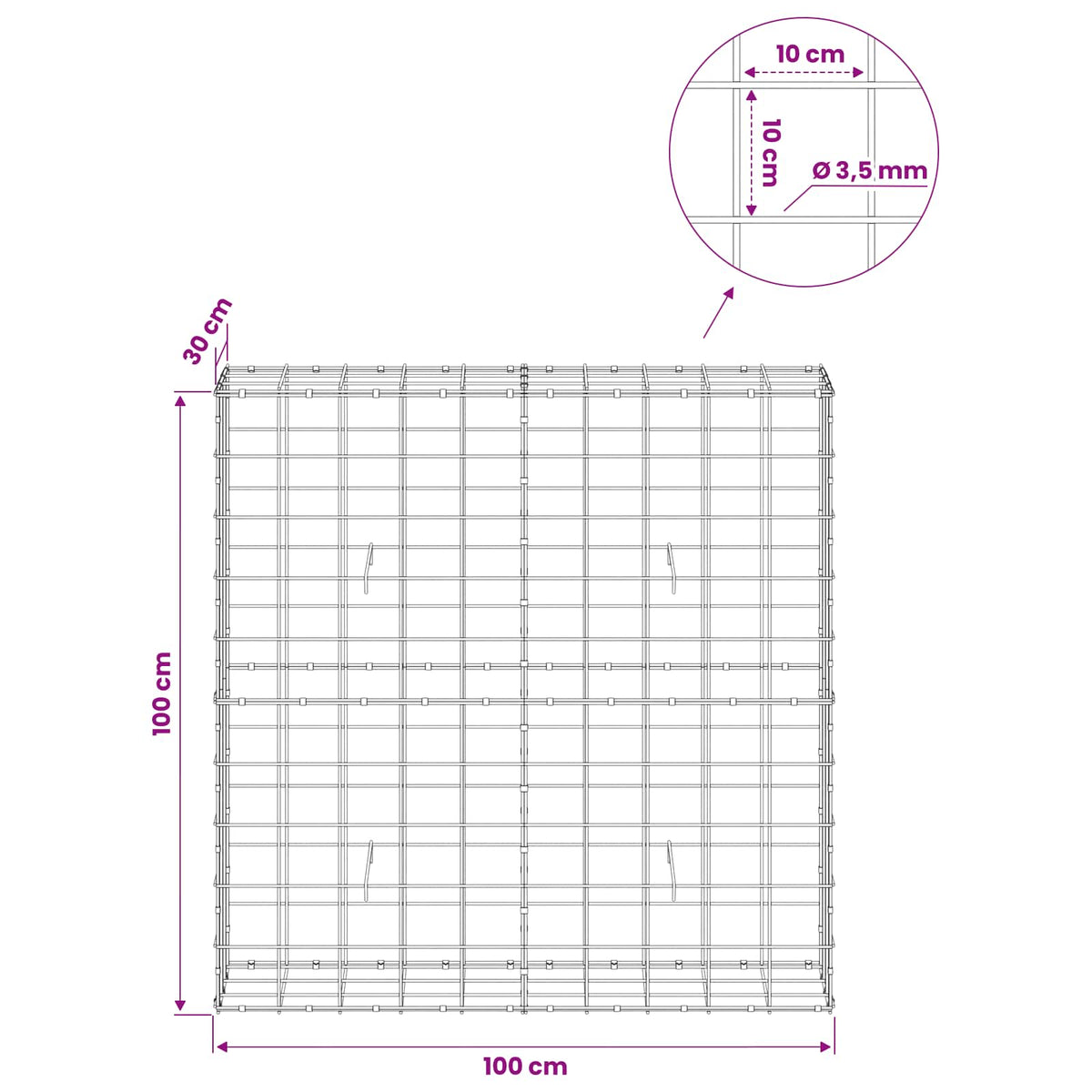 Gabion with 3.5 mm Wire and 10x10 cm Mesh 100x30x100 cm