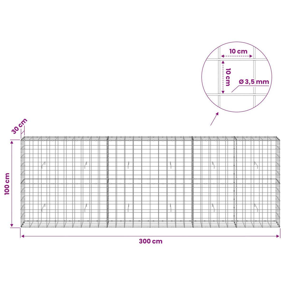 Gabion with 3.5 mm Wire and 10x10 cm Mesh 300x30x100 cm
