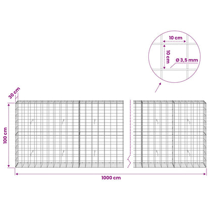 Gabion with 3.5 mm Wire and 10x10 cm Mesh 1000x30x100 cm