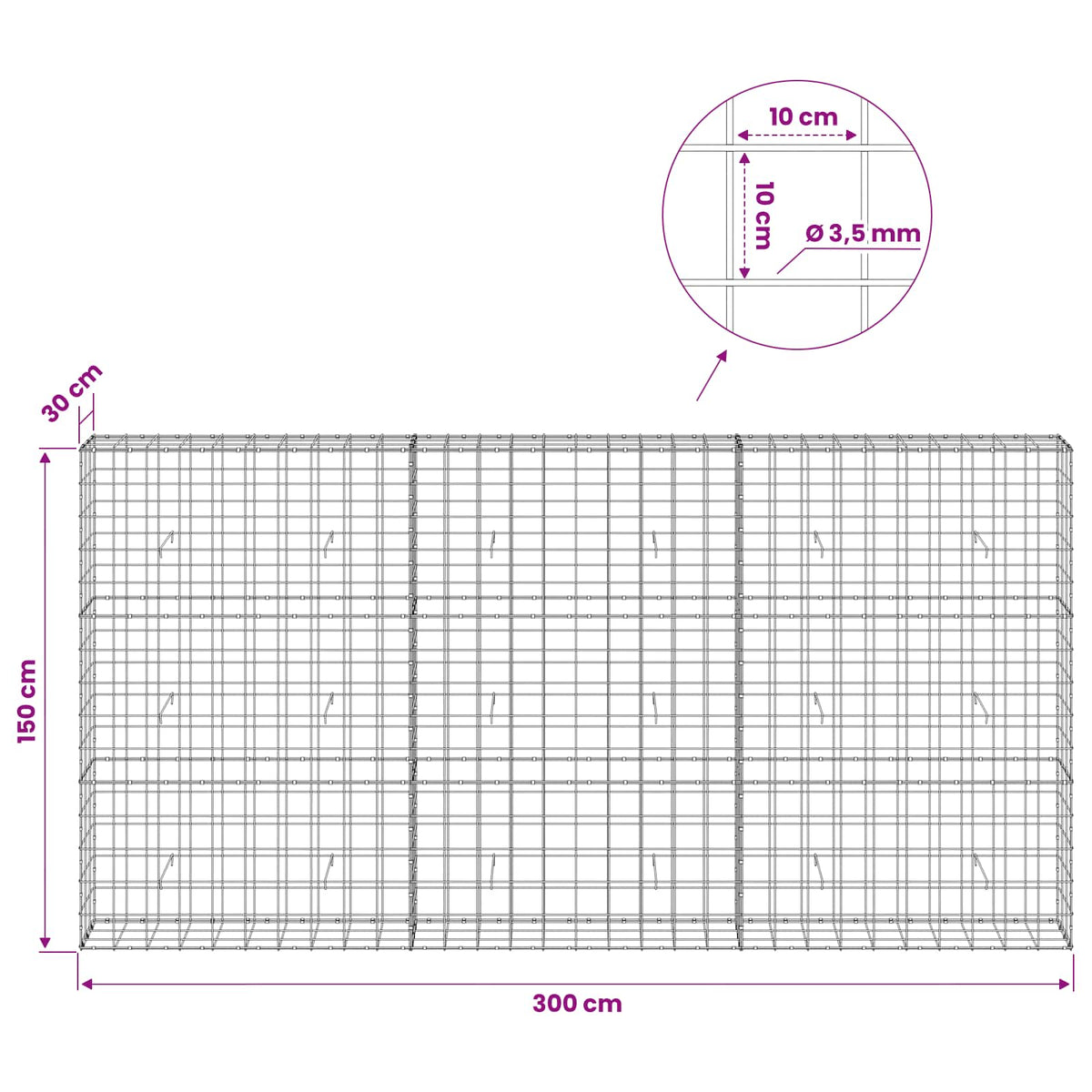 Gabion with 3.5 mm Wire and 10x10 cm Mesh 300x30x150 cm