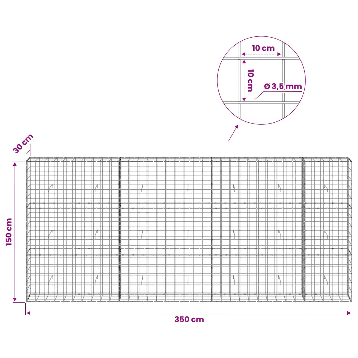 Gabion with 3.5 mm Wire and 10x10 cm Mesh 350x30x150 cm