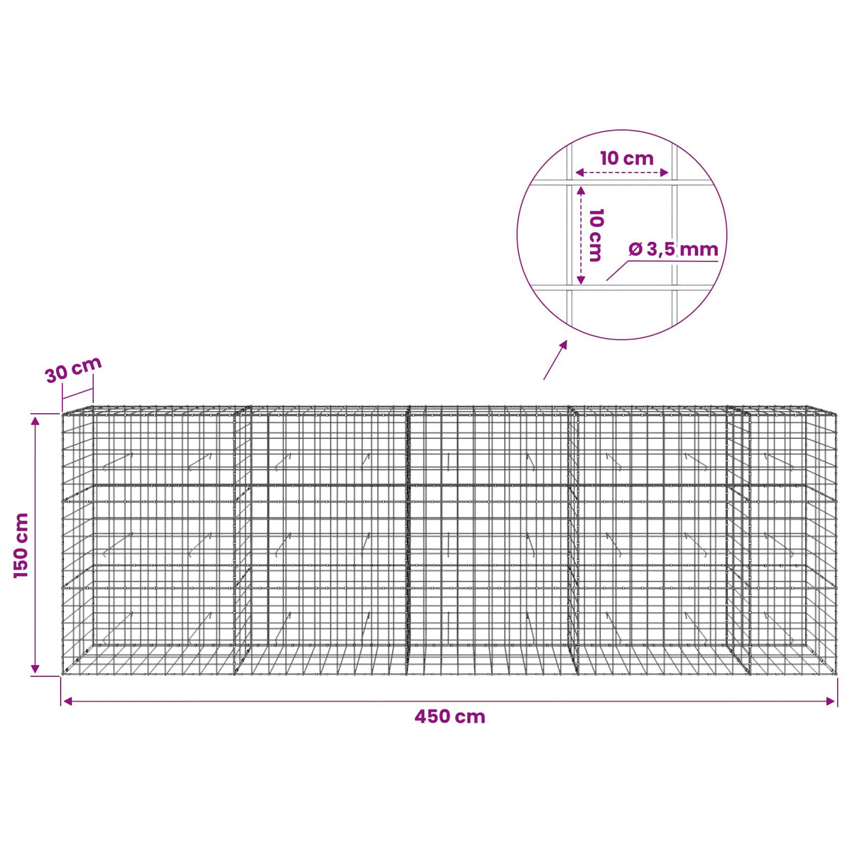 Gabion with 3.5 mm Wire and 10x10 cm Mesh 450x30x150 cm