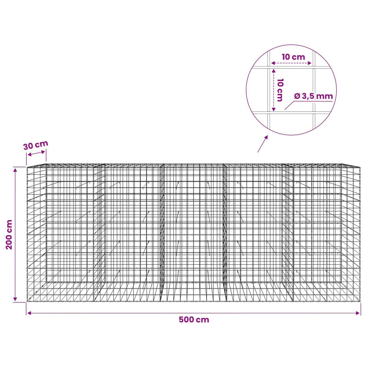 Gabion with 3.5 mm Wire and 10x10 cm Mesh 500x30x200 cm