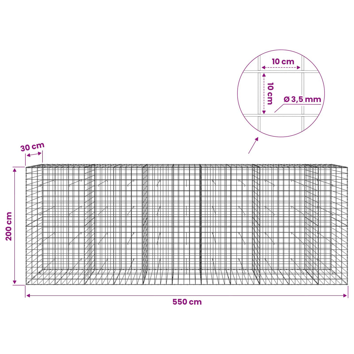 Gabion with 3.5 mm Wire and 10x10 cm Mesh 550x30x200 cm