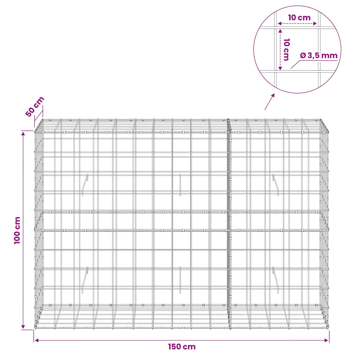 Gabion with 3.5 mm Wire and 10x10 cm Mesh 150x50x100 cm