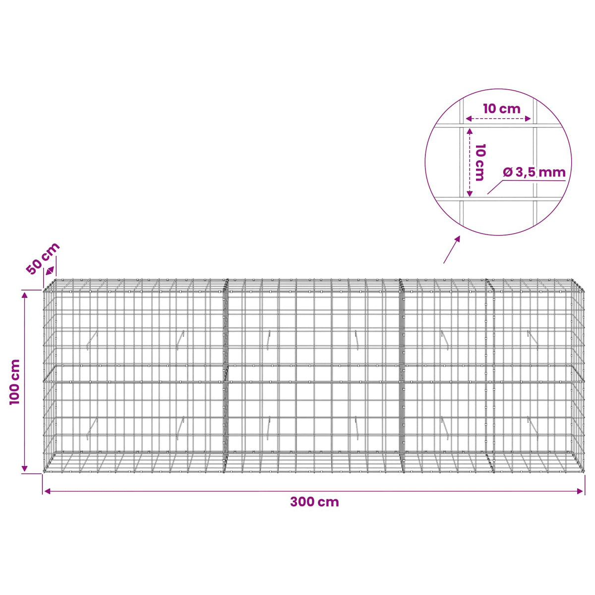 Gabion with 3.5 mm Wire and 10x10 cm Mesh 300x50x100 cm