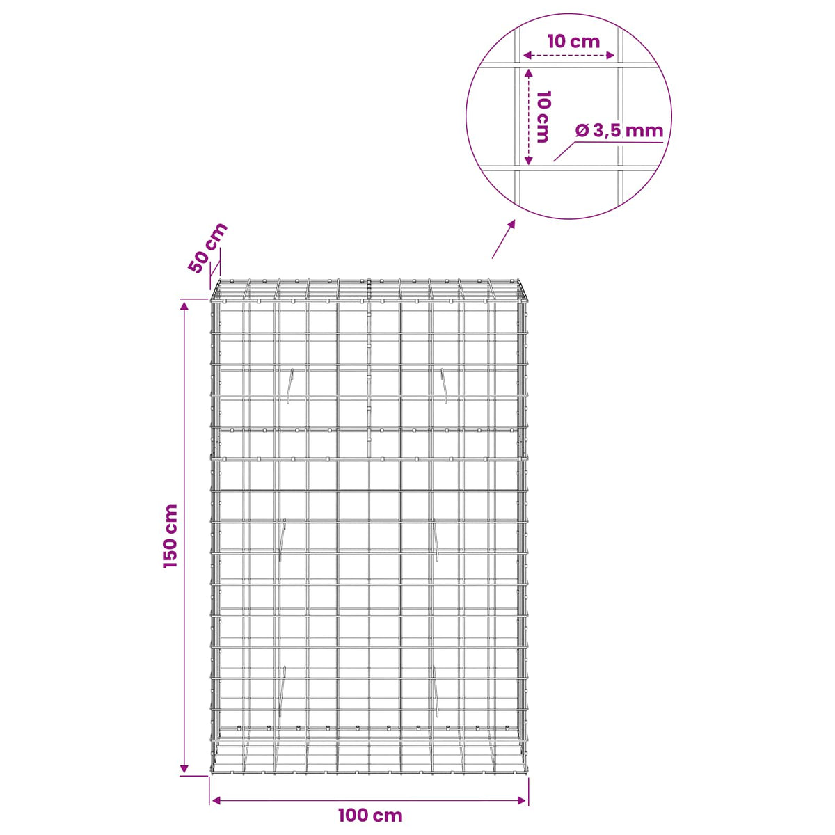Gabion with 3.5 mm Wire and 10x10 cm Mesh 100x50x150 cm